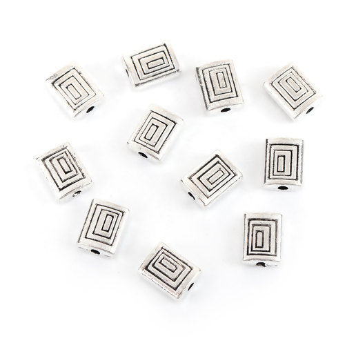 Bild von Zinklegierung Zwischenperlen Spacer Perlen Rechteck Antiksilber Helix 8mm x 6mm, Loch:ca. 1.5mm, 100 Stück