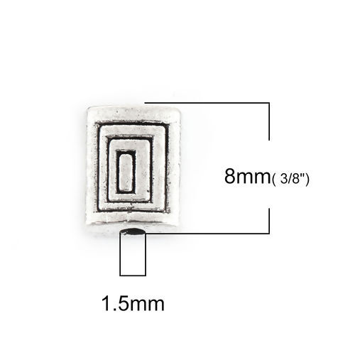 Bild von Zinklegierung Zwischenperlen Spacer Perlen Rechteck Antiksilber Helix 8mm x 6mm, Loch:ca. 1.5mm, 100 Stück
