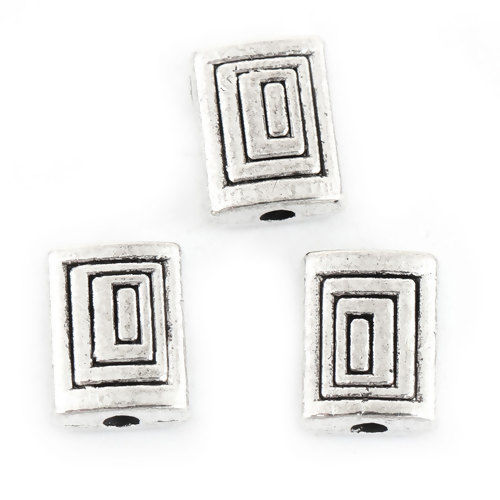 Bild von Zinklegierung Zwischenperlen Spacer Perlen Rechteck Antiksilber Helix 8mm x 6mm, Loch:ca. 1.5mm, 100 Stück
