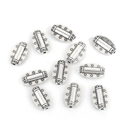 Bild von Zinklegierung Zwischenperlen Spacer Perlen Oval Antiksilber 14mm x 9mm, Loch:ca. 1.6mm, 100 Stück