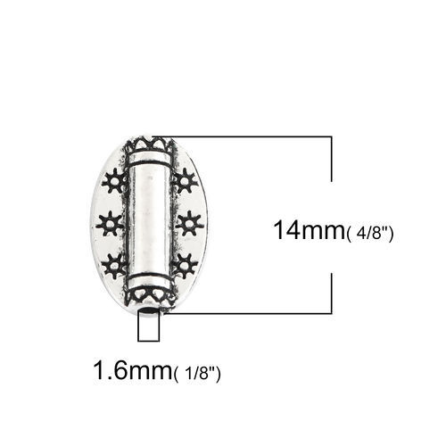 Bild von Zinklegierung Zwischenperlen Spacer Perlen Oval Antiksilber 14mm x 9mm, Loch:ca. 1.6mm, 100 Stück