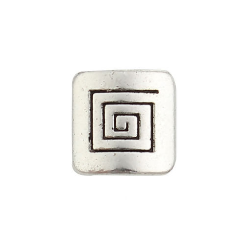 Immagine di Lega di Zinco Separatori Perline Quadrato Argento Antico Spirale Scolpisce Circa 10mm x 10mm, Foro:Circa 1.6mm, 50 Pz