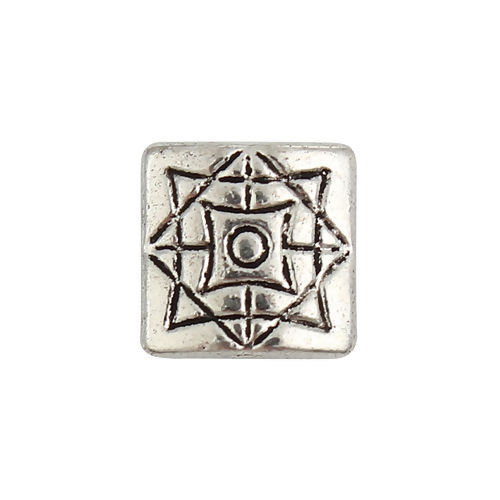 Immagine di Lega di Zinco Separatori Perline Quadrato Argento Antico Rombo Scolpisce Circa 10mm x 10mm, Foro:Circa 1.5mm, 50 Pz