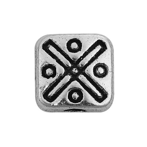 Immagine di Lega di Zinco Separatori Perline Quadrato Argento Antico Circa 6mm x 6mm, Foro:Circa 1.4mm, 100 Pz