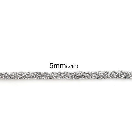 Image de Cordon Tressé en Polyester Argent 5mm, 5 Yards