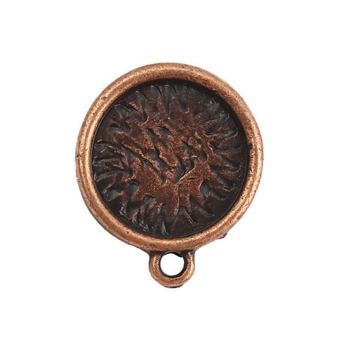 亜鉛合金 イヤリングパーツ 円形 赤銅色 ループ付き 台座付 ( 14mmに適応) 20mm x 17mm、 30 個 の画像