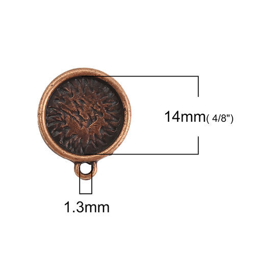 亜鉛合金 イヤリングパーツ 円形 赤銅色 ループ付き 台座付 ( 14mmに適応) 20mm x 17mm、 30 個 の画像