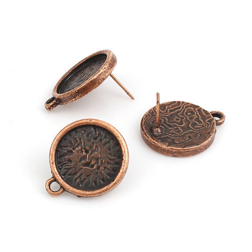亜鉛合金 イヤリングパーツ 円形 赤銅色 ループ付き 台座付 ( 14mmに適応) 20mm x 17mm、 30 個 の画像