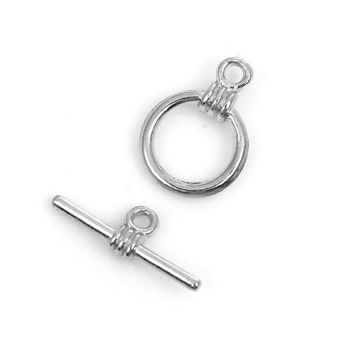 Image de Fermoir Toggle en Alliage de Zinc Forme Annulaire Argent Mat 17mm x 6mm 15mm x 11mm, 50 Kits