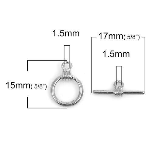Image de Fermoir Toggle en Alliage de Zinc Forme Annulaire Argent Mat 17mm x 6mm 15mm x 11mm, 50 Kits