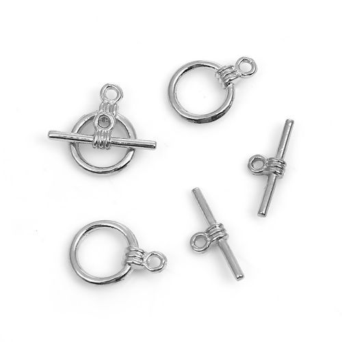 Image de Fermoir Toggle en Alliage de Zinc Forme Annulaire Argent Mat 17mm x 6mm 15mm x 11mm, 50 Kits