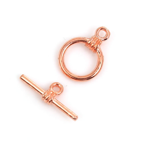 Image de Fermoir Toggle en Alliage de Zinc Forme Annulaire Or Rose 17mm x 6mm 15mm x 11mm, 50 Kits