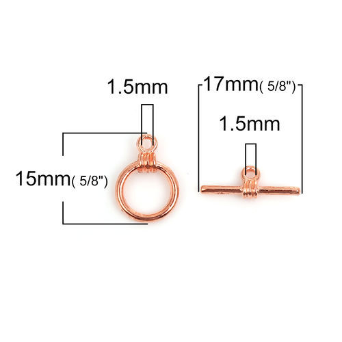 Image de Fermoir Toggle en Alliage de Zinc Forme Annulaire Or Rose 17mm x 6mm 15mm x 11mm, 50 Kits