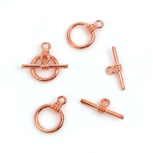 Image de Fermoir Toggle en Alliage de Zinc Forme Annulaire Or Rose 17mm x 6mm 15mm x 11mm, 50 Kits