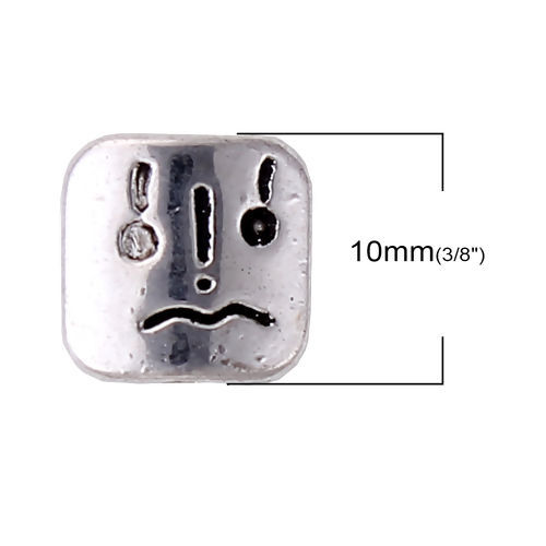Immagine di Lega di Zinco Separatori Perline Faccia Argento Antico Quadrato Scolpisce Circa 10mm x 10mm, Foro:Circa 1.4mm, 50 Pz