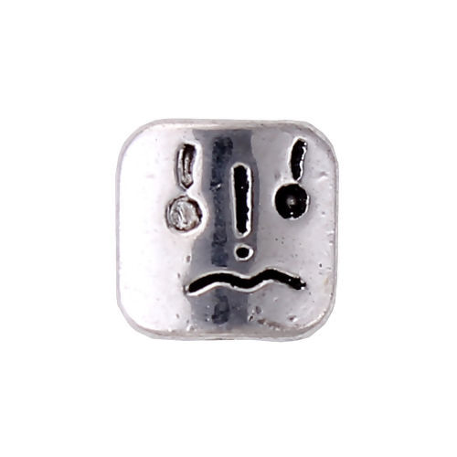 Immagine di Lega di Zinco Separatori Perline Faccia Argento Antico Quadrato Scolpisce Circa 10mm x 10mm, Foro:Circa 1.4mm, 50 Pz