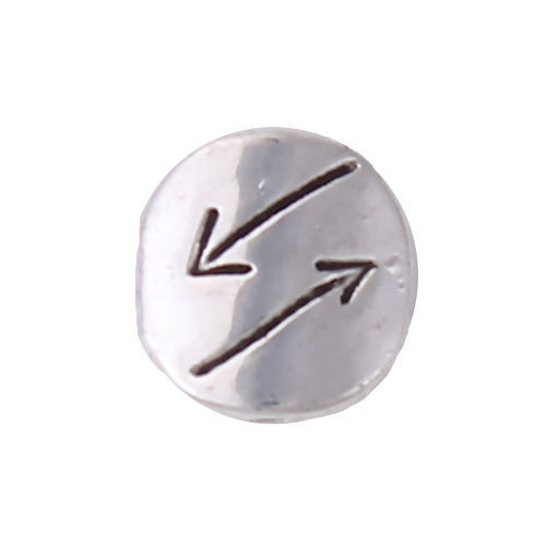Bild von Zinklegierung Zwischenperlen Spacer Perlen Rund Antiksilber Richtungspfeil ca. 10mm D., Loch:ca. 1.4mm, 50 Stück