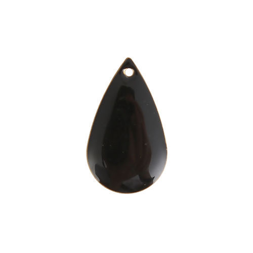 Image de Breloques Sequins Emaillés Double Face en Laiton Goutte d'Eau Sans Plaqué Noir Email 21mm x 13mm, 10 Pcs