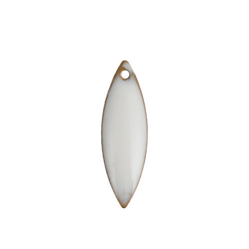 Image de 10 Pcs Breloques Sequins Emaillés Double Face en Laiton Sans Plaqué Blanc Marquise 16mm x 5mm