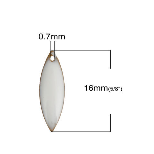 Image de 10 Pcs Breloques Sequins Emaillés Double Face en Laiton Sans Plaqué Blanc Marquise 16mm x 5mm