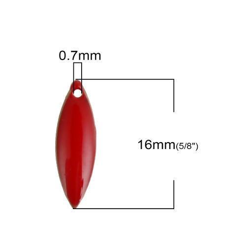 Image de 10 Pcs Breloques Sequins Emaillés Double Face en Laiton Sans Plaqué Rouge Marquise 16mm x 5mm