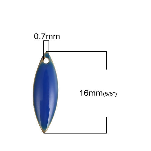 Image de 10 Pcs Breloques Sequins Emaillés Double Face en Laiton Sans Plaqué Saphir Marquise 16mm x 5mm