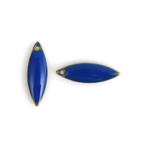 Image de 10 Pcs Breloques Sequins Emaillés Double Face en Laiton Sans Plaqué Saphir Marquise 16mm x 5mm