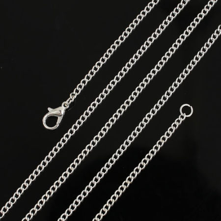 Iron Based Alloy Link Curb Chain Necklace Silver Plated 77cm(30 3/8") long, Chain Size: 3.4x2.5mm( 1/8" x 1/8"), 1 Packet ( 12 PCs/Packet)