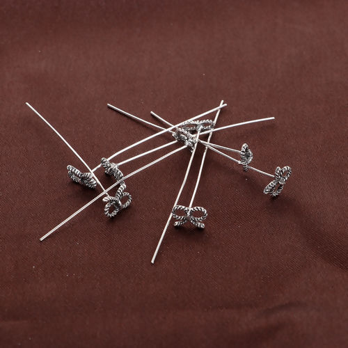 亜鉛合金 ハンドメイド/DIY 基礎金具 玉 ピン 銀古美 リボン 5.5cm長さ、 0.7mm、 （21号） 20 個 の画像