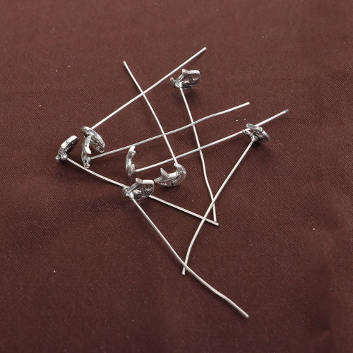 亜鉛合金 ハンドメイド/DIY 基礎金具 玉 ピン 銀古美 月 5.4cm長さ、 0.7mm、 （21号） 20 個 の画像