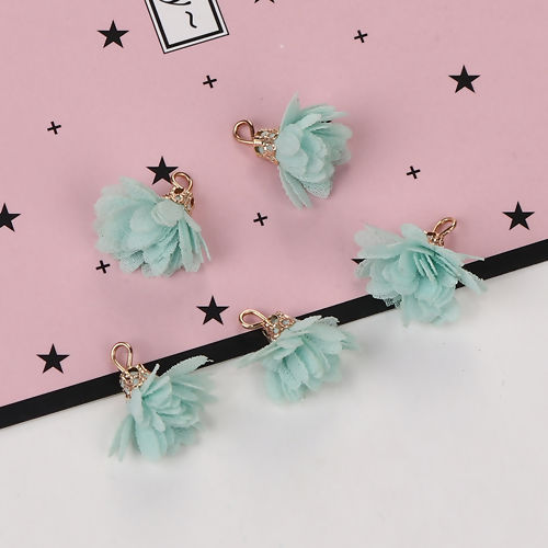 Bild von Gaze Charms Quast Chrysantheme Vergoldet Mintgrün ca. 20mm x 20mm, 20 Stück