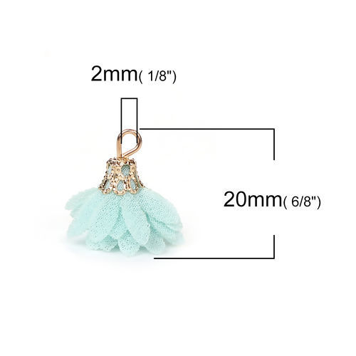 Bild von Gaze Charms Quast Chrysantheme Vergoldet Mintgrün ca. 20mm x 20mm, 20 Stück