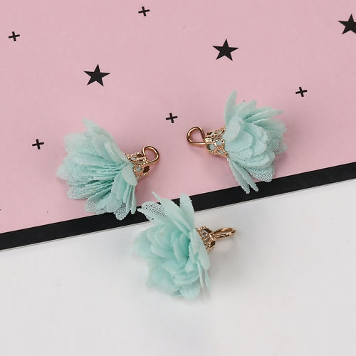 Bild von Gaze Charms Quast Chrysantheme Vergoldet Mintgrün ca. 20mm x 20mm, 20 Stück