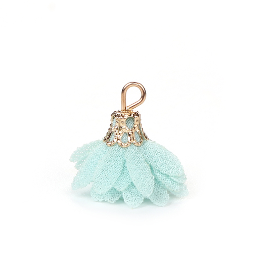 Bild von Gaze Charms Quast Chrysantheme Vergoldet Mintgrün ca. 20mm x 20mm, 20 Stück
