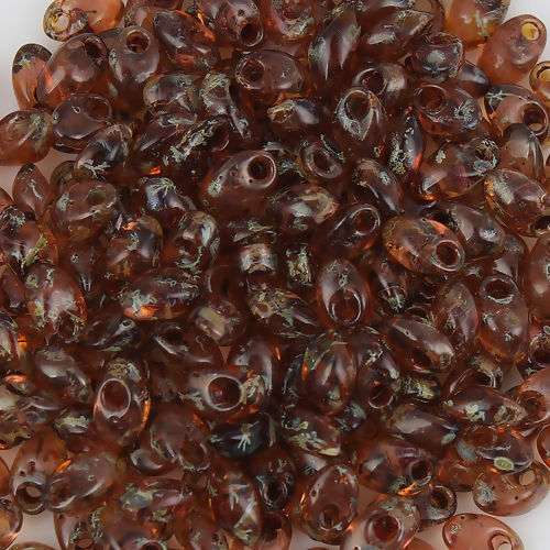 （日本輸入） ガラス ロングマガ玉ビーズ くるみ色 スモーク効果 透明 約 8mm x 4mm - 7mm x4mm、 穴: 約 1.3mm、 10 グラム (約 8 個/グラム) の画像