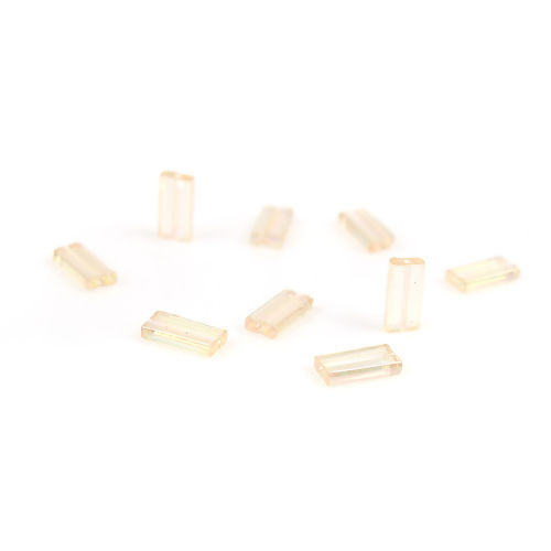 （日本輸入） ガラス 四角シード ビーズ 長方形 シャンパン 光沢ある ABカラー 約 9mm x 4mm、 穴: 約 0.6mm、 10 グラム (約 6 個/グラム) の画像