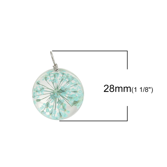 Image de Breloques en Fleurs Séchées Vert Menthe 28mm x 20mm, 2 Pcs