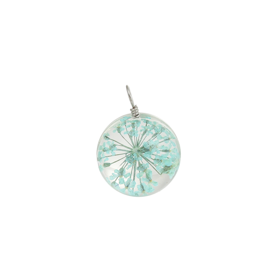 Image de Breloques en Fleurs Séchées Vert Menthe 28mm x 20mm, 2 Pcs
