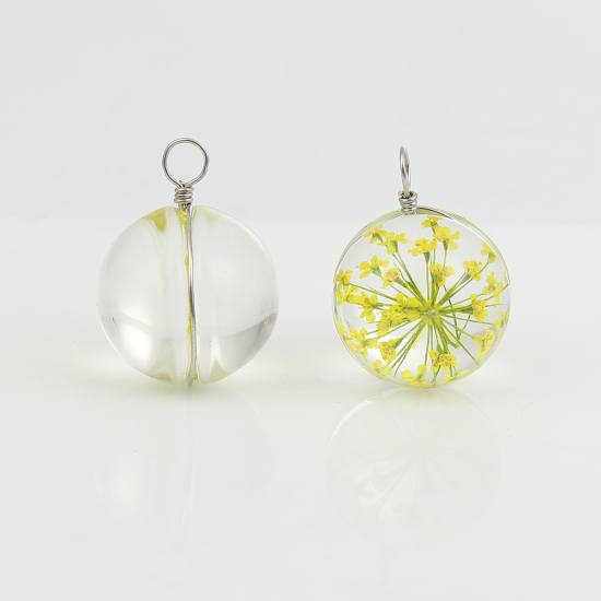 Image de Breloques en Fleurs Séchées Jaune 28mm x 20mm, 2 Pcs