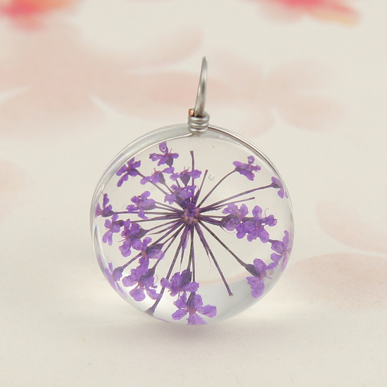 Image de Breloques en Fleurs Séchées Violet 28mm x 20mm, 2 Pcs