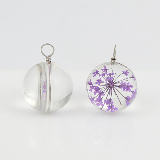 Image de Breloques en Fleurs Séchées Violet 28mm x 20mm, 2 Pcs