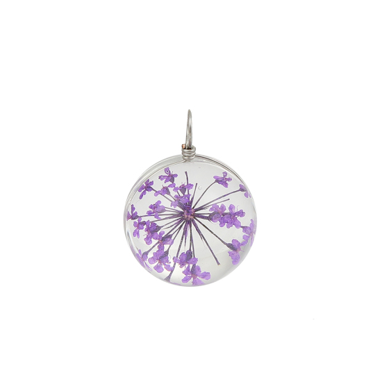 Image de Breloques en Fleurs Séchées Violet 28mm x 20mm, 2 Pcs