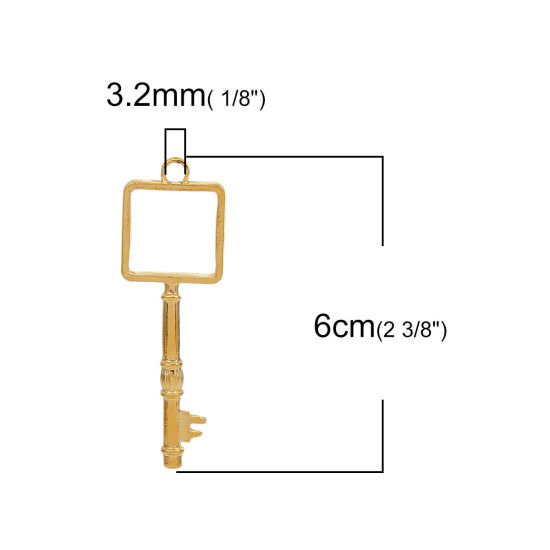 亜鉛合金 レジン フレーム 空枠パーツ 金メッキ キー 花 38mm x 24mm、 10 個 の画像