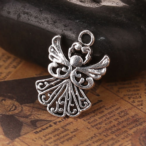 Imagen de Zamak Colgantes Charms Ángel Plata Antigua 20mm x 14mm, 50 Unidades