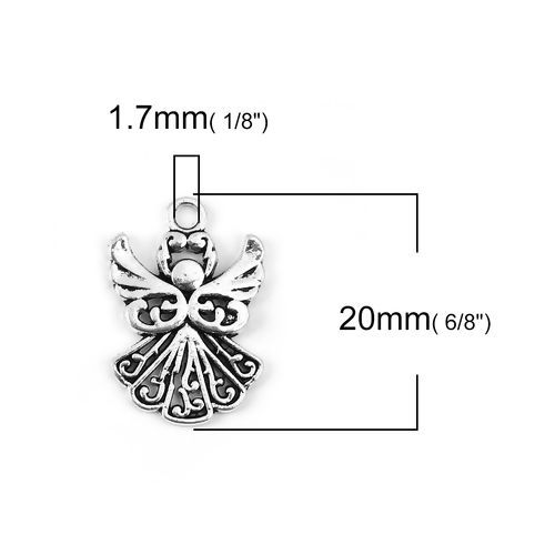 Imagen de Zamak Colgantes Charms Ángel Plata Antigua 20mm x 14mm, 50 Unidades