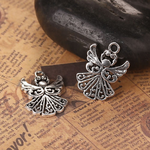 Imagen de Zamak Colgantes Charms Ángel Plata Antigua 20mm x 14mm, 50 Unidades