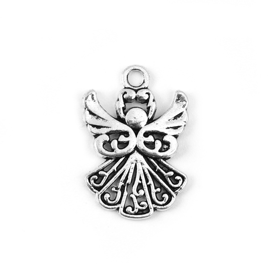 Imagen de Zamak Colgantes Charms Ángel Plata Antigua 20mm x 14mm, 50 Unidades