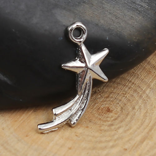 Immagine di Lega di Zinco Galassia Charms Stella Tono Argento 17mm x 8mm , 200 Pz