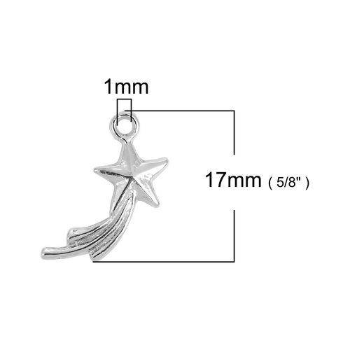 Immagine di Lega di Zinco Galassia Charms Stella Tono Argento 17mm x 8mm , 200 Pz