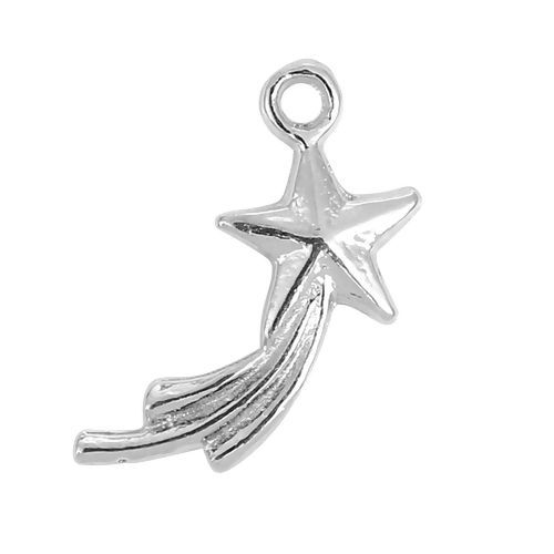 Immagine di Lega di Zinco Galassia Charms Stella Tono Argento 17mm x 8mm , 200 Pz